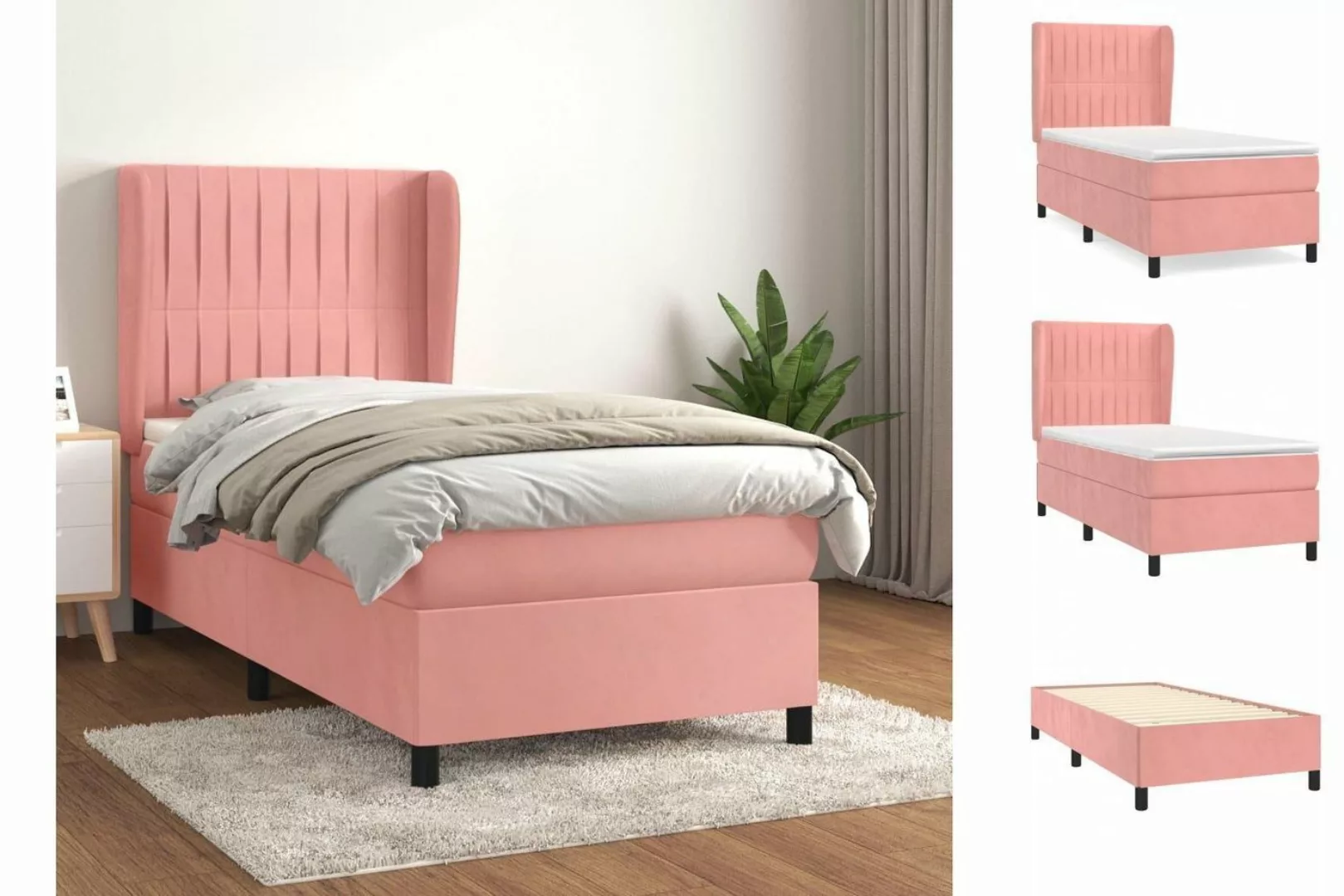 vidaXL Bettgestell Boxspringbett mit Matratze Rosa 90x200 cm Samt Bett Bett günstig online kaufen