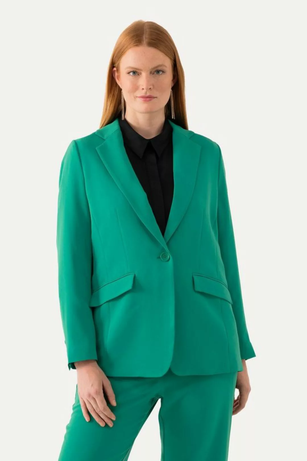 Ulla Popken Blusenblazer Blazer Reverskragen Klappentaschen Knopfverschluss günstig online kaufen