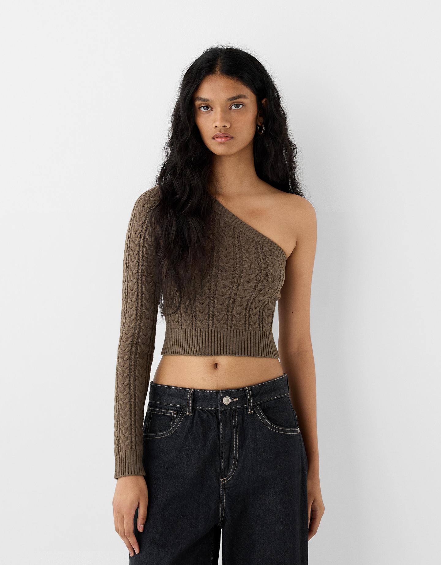 Bershka Asymmetrischer Pullover Mit Flechtmuster Damen Xs Braun günstig online kaufen