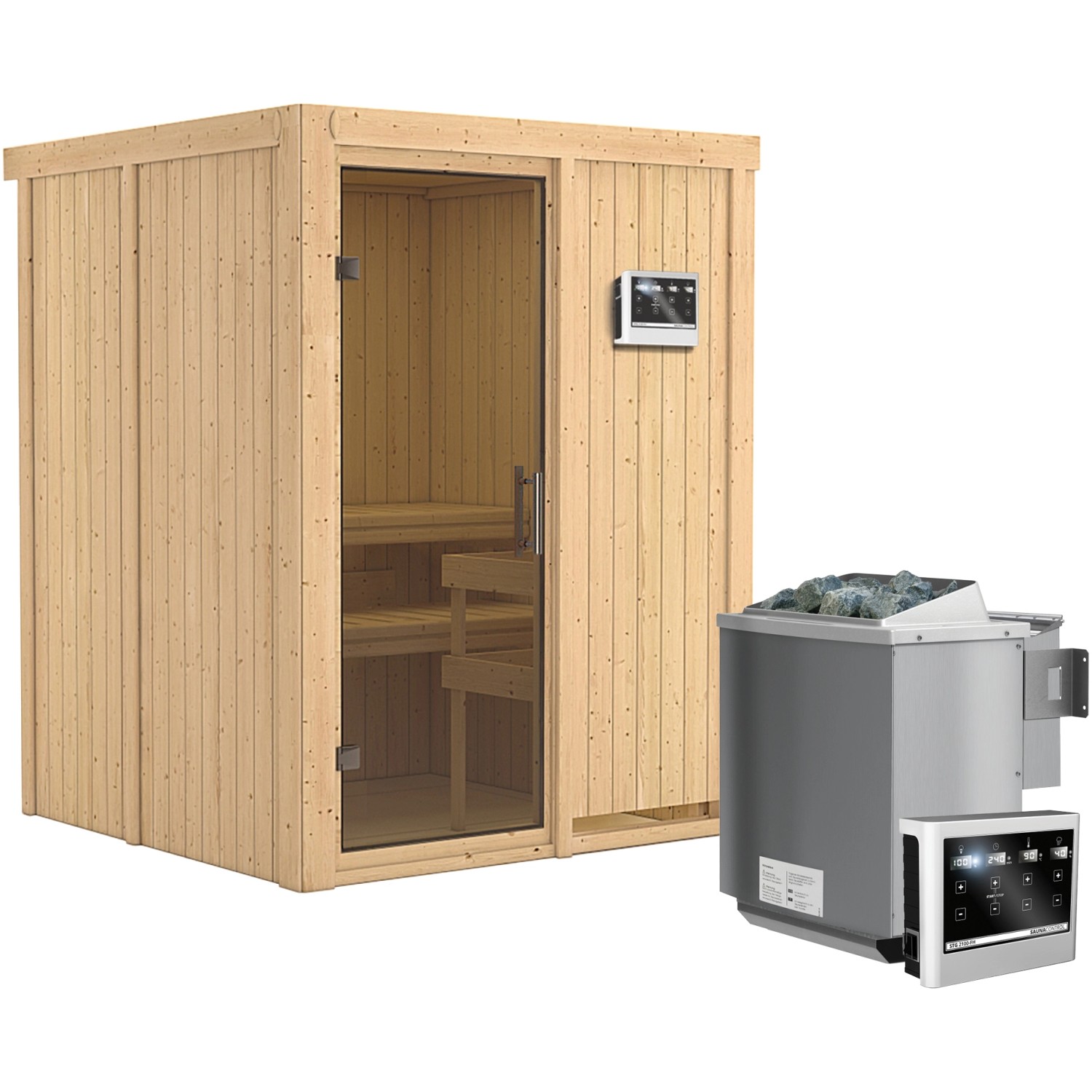 Karibu Sauna-Set Norna inkl. Bio-Ofen 9 kW ext. Steuerung, Tür Graphit günstig online kaufen