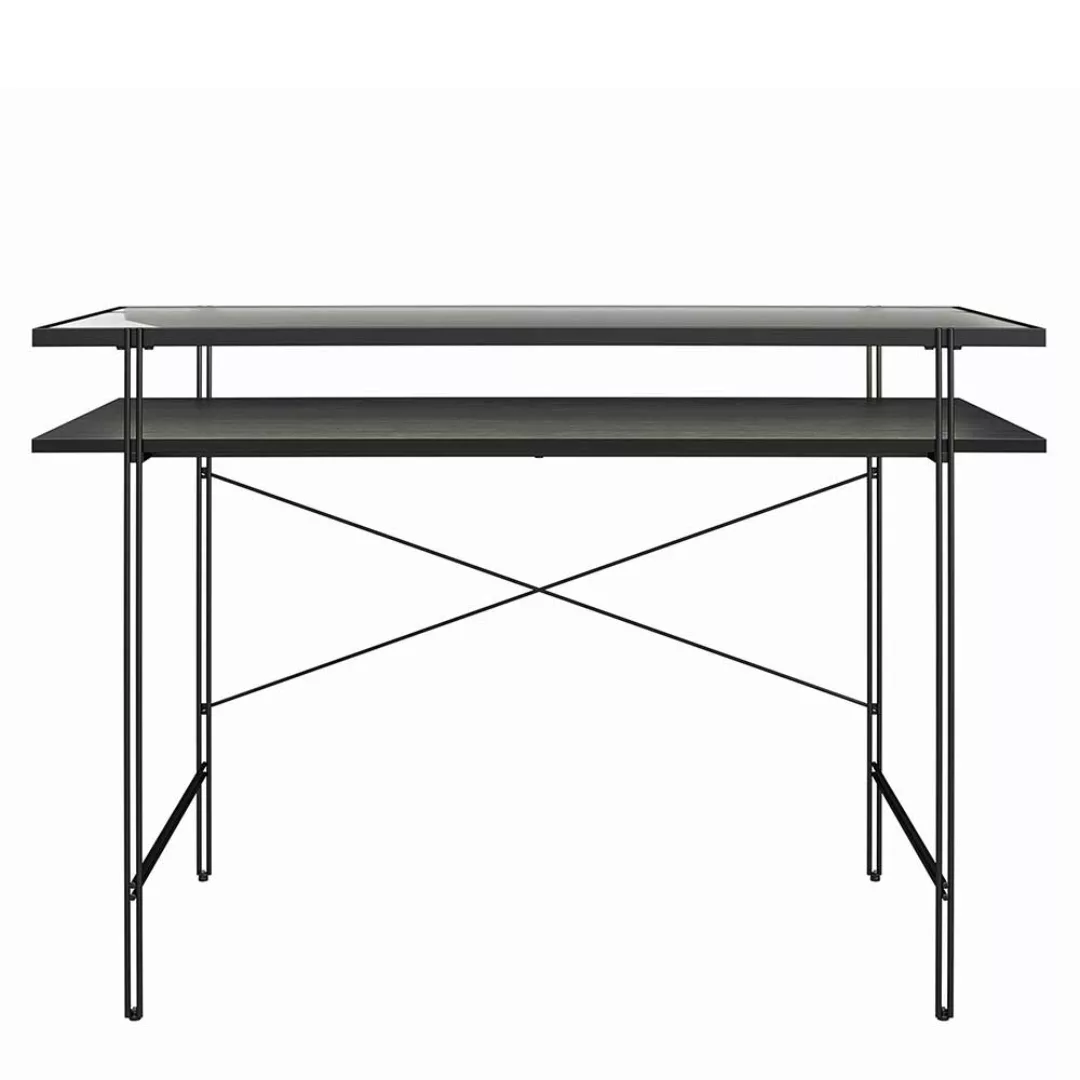 Schwarzer Schreibtisch aus Metall Strukturglasplatte günstig online kaufen