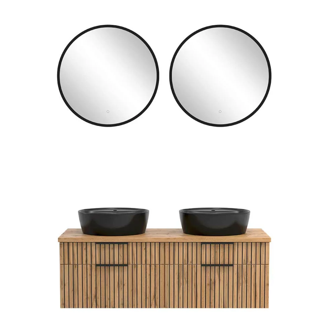 Badmöbel Set 3-teilig modern in Wildeichefarben Schwarz (dreiteilig) günstig online kaufen