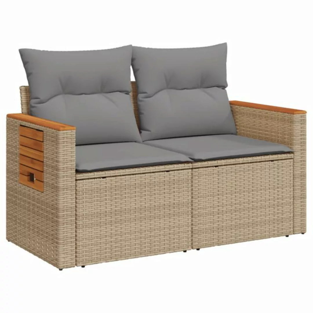 vidaXL Loungesofa Gartensofa mit Kissen 2-Sitzer Beige Poly Rattan, 1 Teile günstig online kaufen