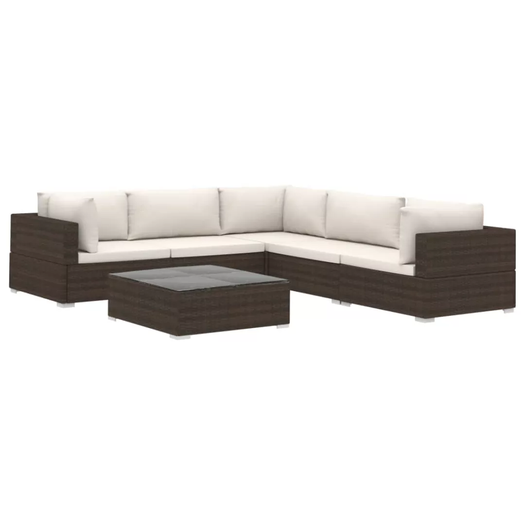 6-tlg. Garten-lounge-set Mit Auflagen Poly Rattan Braun günstig online kaufen