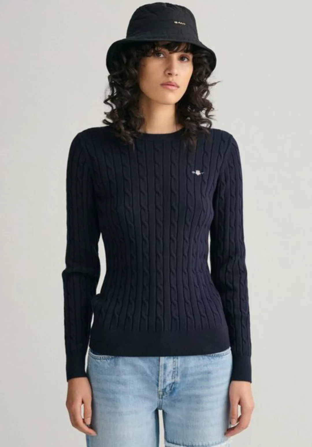 Gant Strickpullover STRETCH COTTON CABLE C-NECK mit Logostickerei auf der B günstig online kaufen