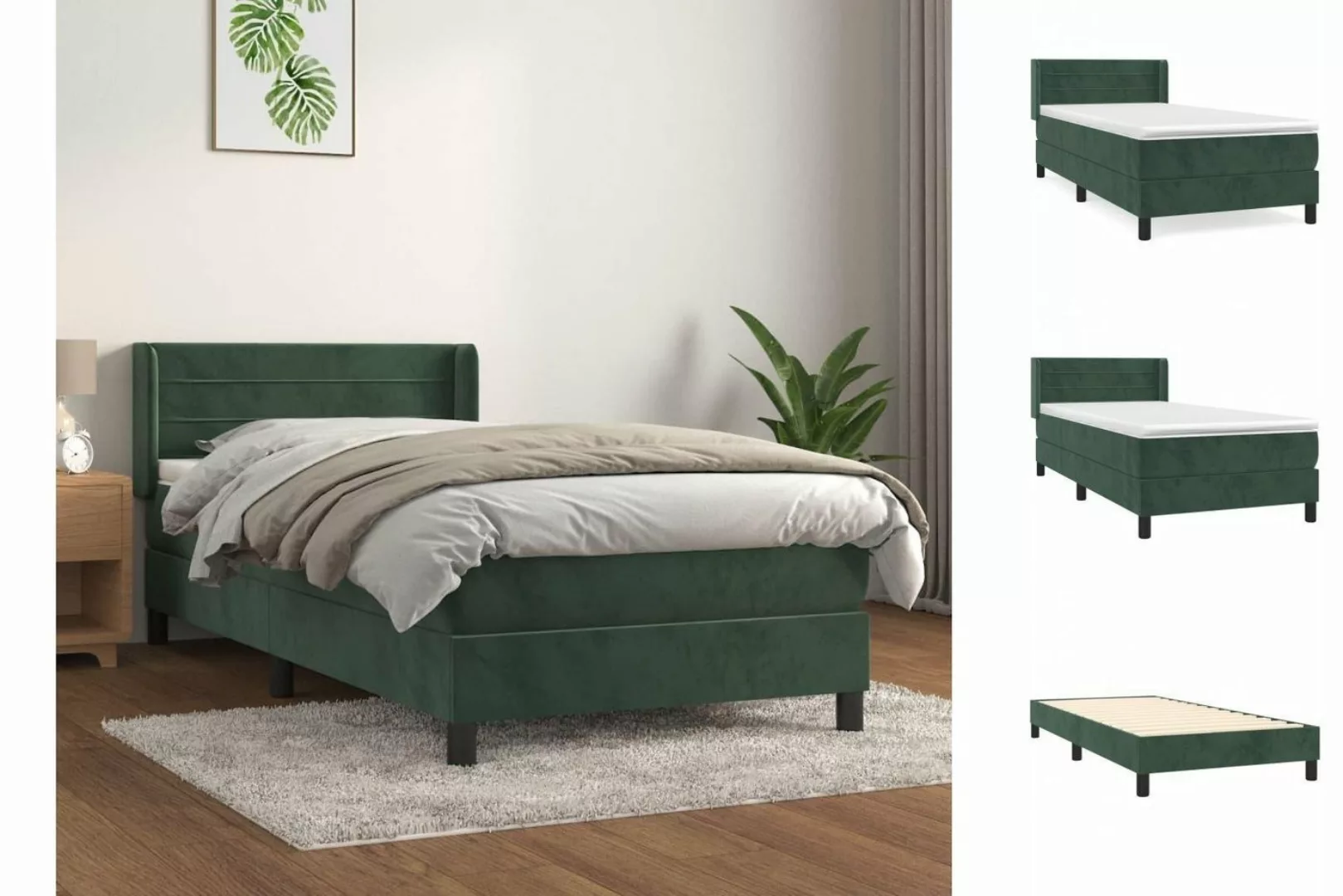 vidaXL Boxspringbett Boxspringbett mit Matratze Dunkelgrün 100x200 cm Samt günstig online kaufen