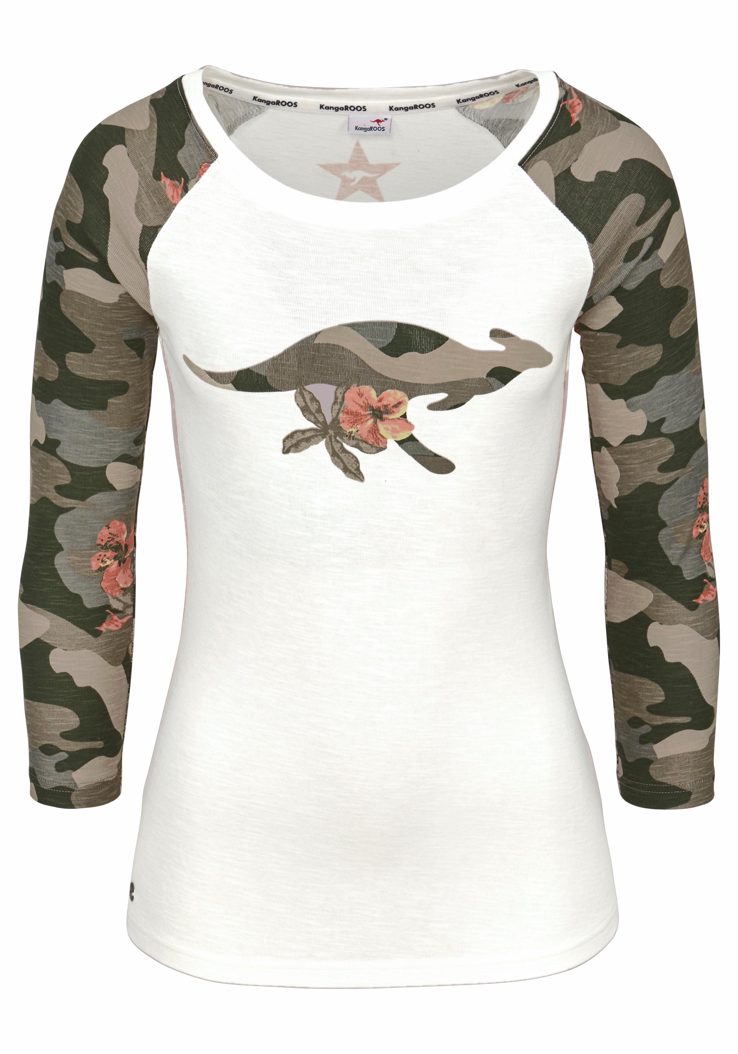 KangaROOS 3/4-Arm-Shirt mit tarnfarbenen Camouflage-Ärmeln und Front-Print günstig online kaufen
