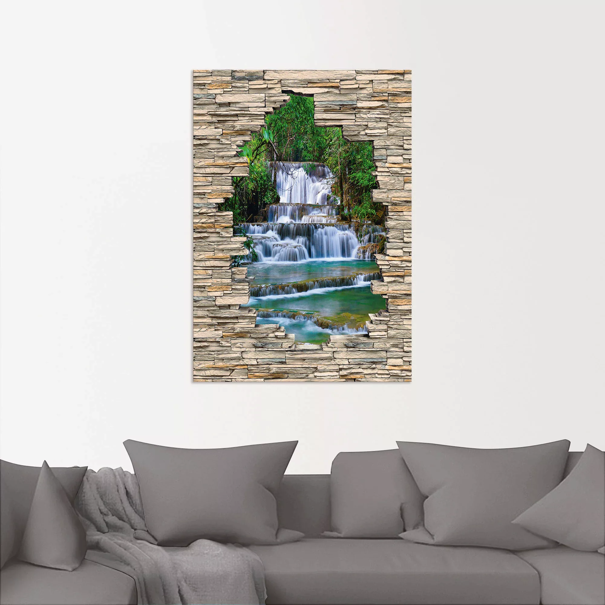 Artland Wandbild "Tiefen Wald Wasserfall Stein Mauer Blick", Wasserfallbild günstig online kaufen