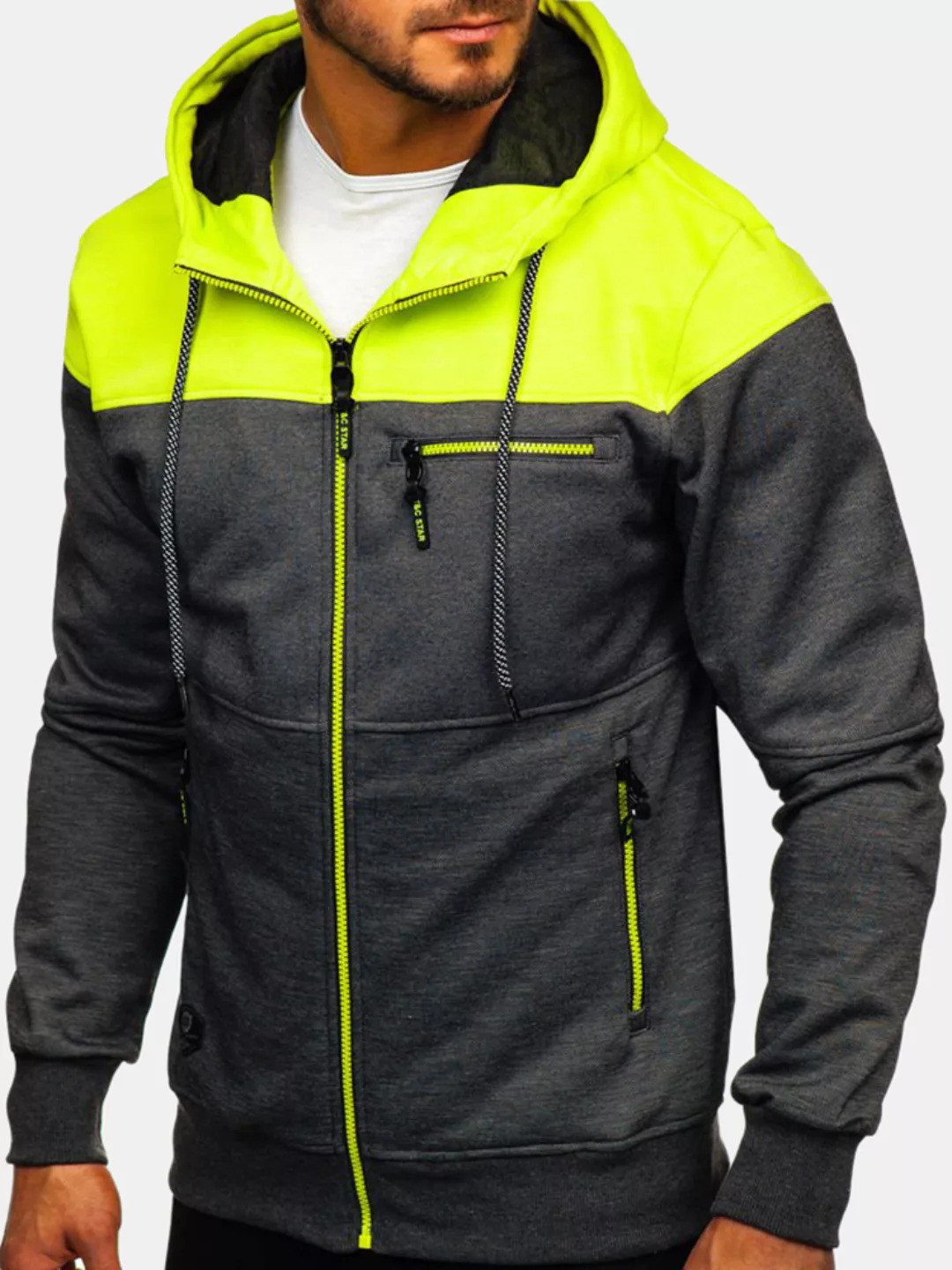 Männer Sport Fitness Casual Patchwork Hit Farbe Reißverschluss Kapuzenpulli günstig online kaufen