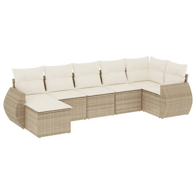 vidaXL Sofaelement 7-tlg. Garten-Sofagarnitur mit Kissen Beige Poly Rattan günstig online kaufen