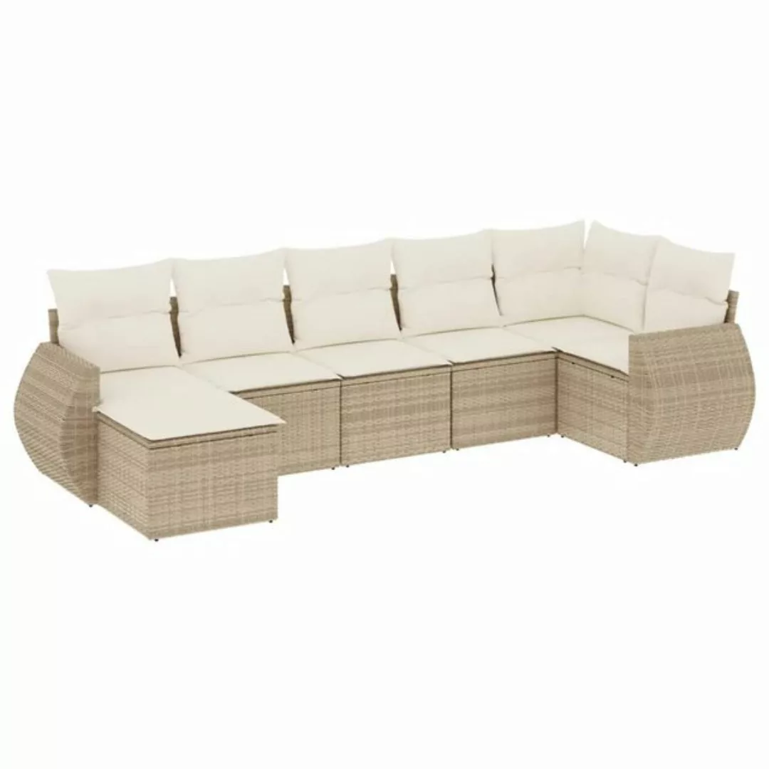 vidaXL Sofaelement 7-tlg. Garten-Sofagarnitur mit Kissen Beige Poly Rattan günstig online kaufen