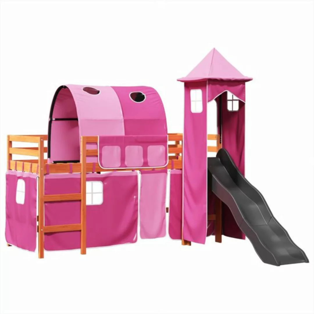 vidaXL Bett Kinderhochbett mit Turm Rosa 80x200 cm Massivholz Kiefer günstig online kaufen