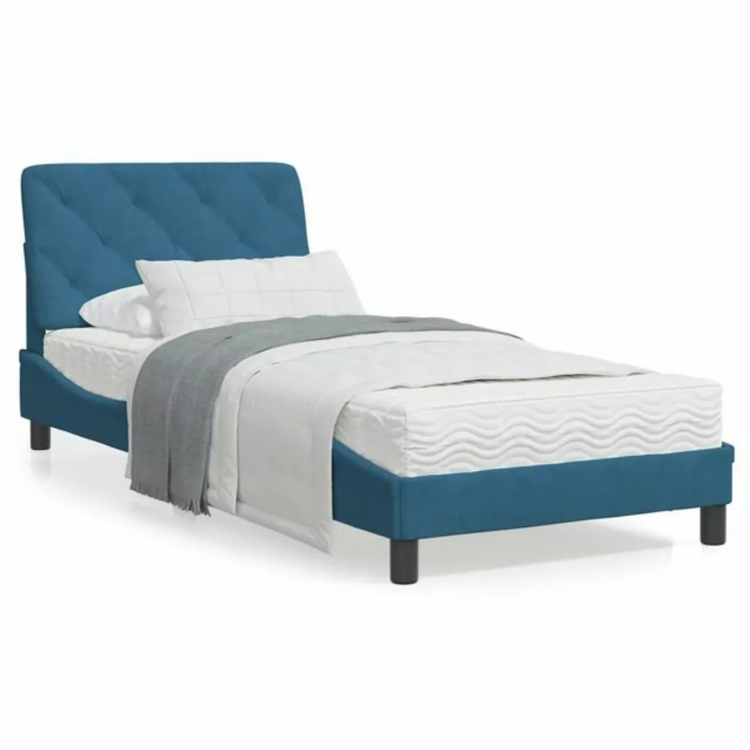 vidaXL Bett Bettgestell mit Kopfteil Blau 90x200 cm Samt günstig online kaufen