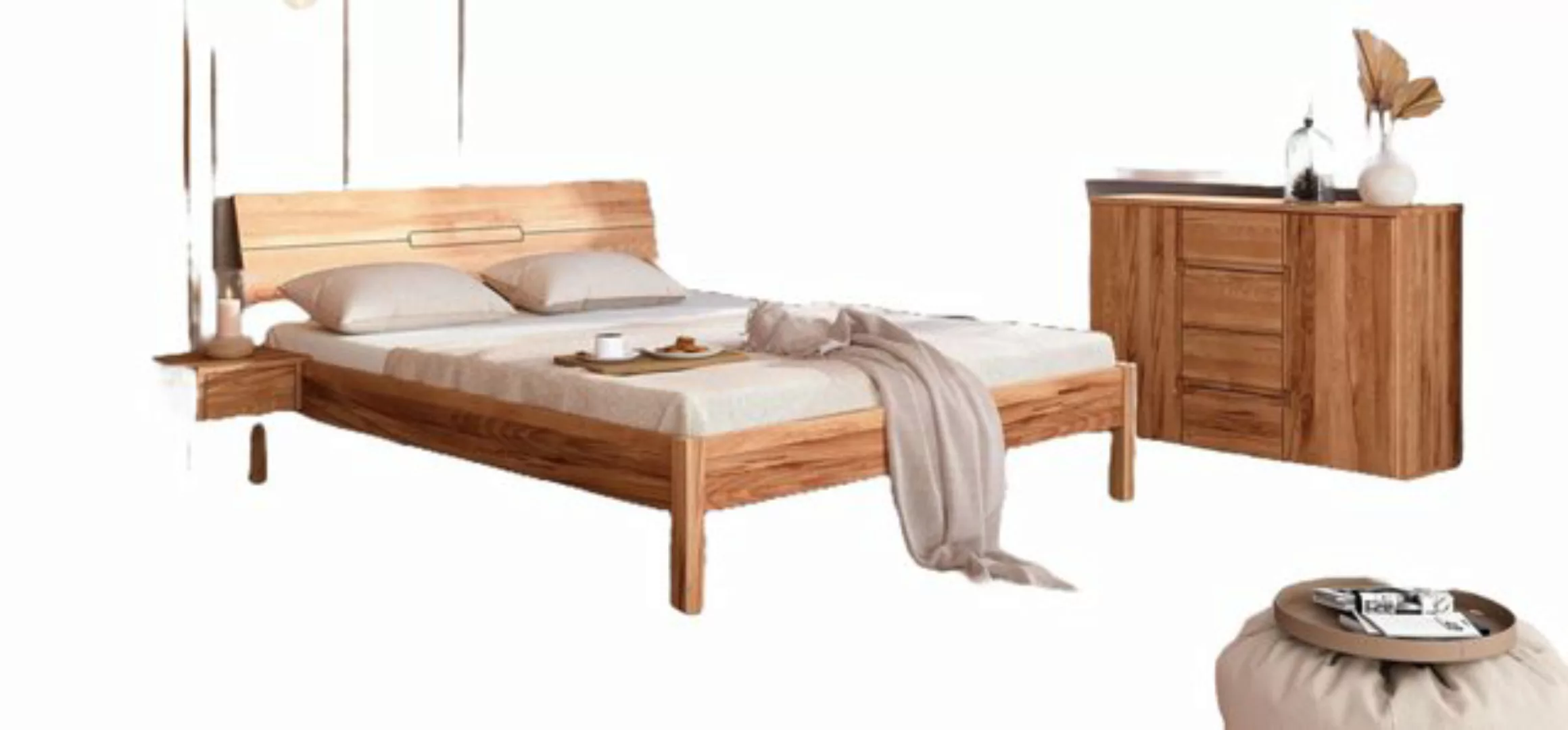 Natur24 Einzelbett Bett Bento 4 Sonderlänge 100x190 Kernbuche Holzkopfteil günstig online kaufen