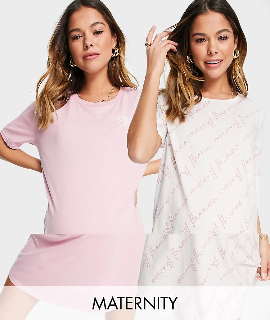 River Island Umstandsmode – 2er-Pack Nacht-T-Shirts in Rosa und Creme-Bunt günstig online kaufen