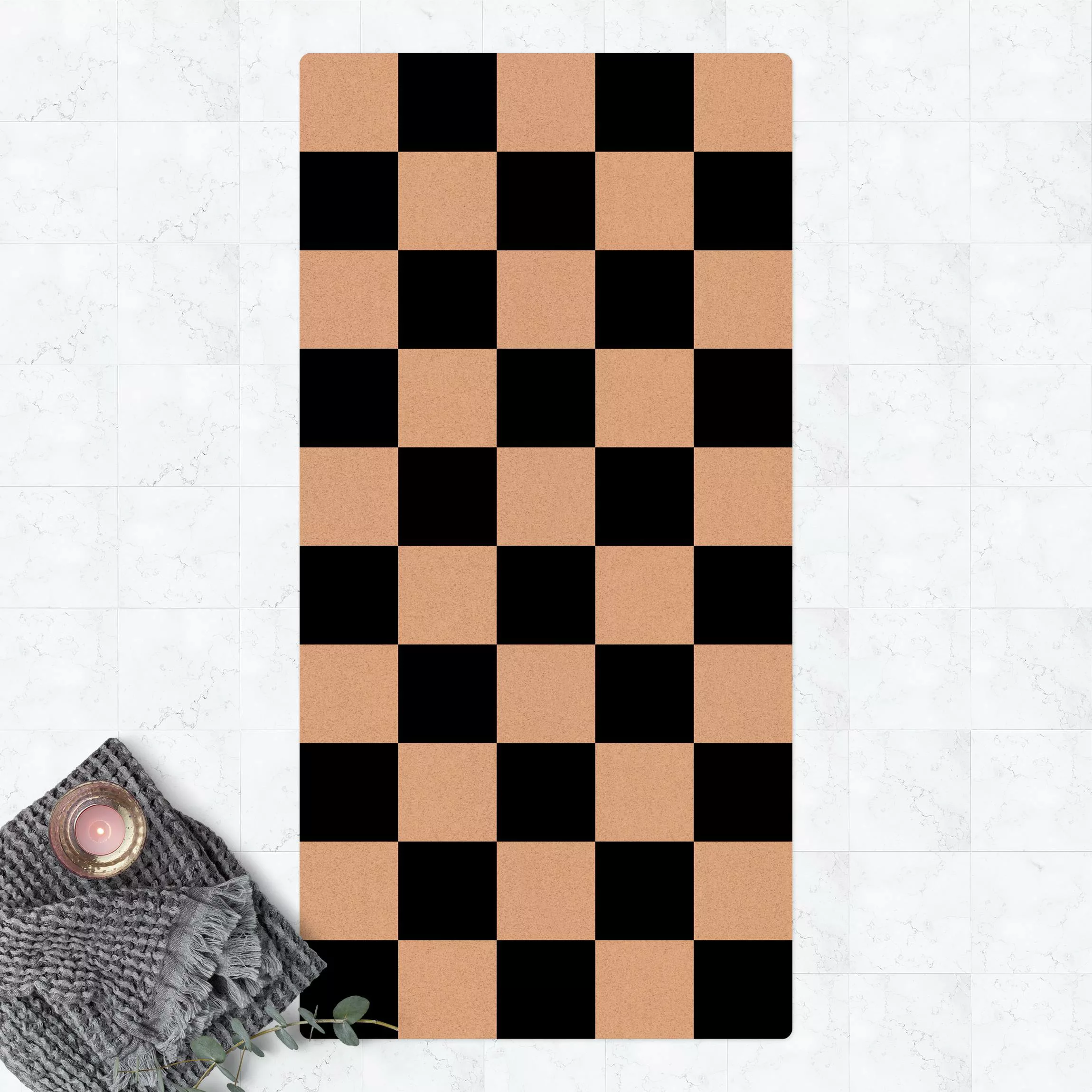 Kork-Teppich Geometrisches Muster Schachbrett Schwarz Weiß günstig online kaufen