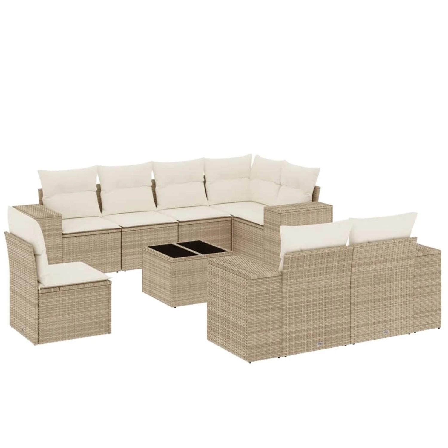 vidaXL 9-Tlg Garten-Sofagarnitur mit Kissen Beige Poly Rattan 3255185 günstig online kaufen