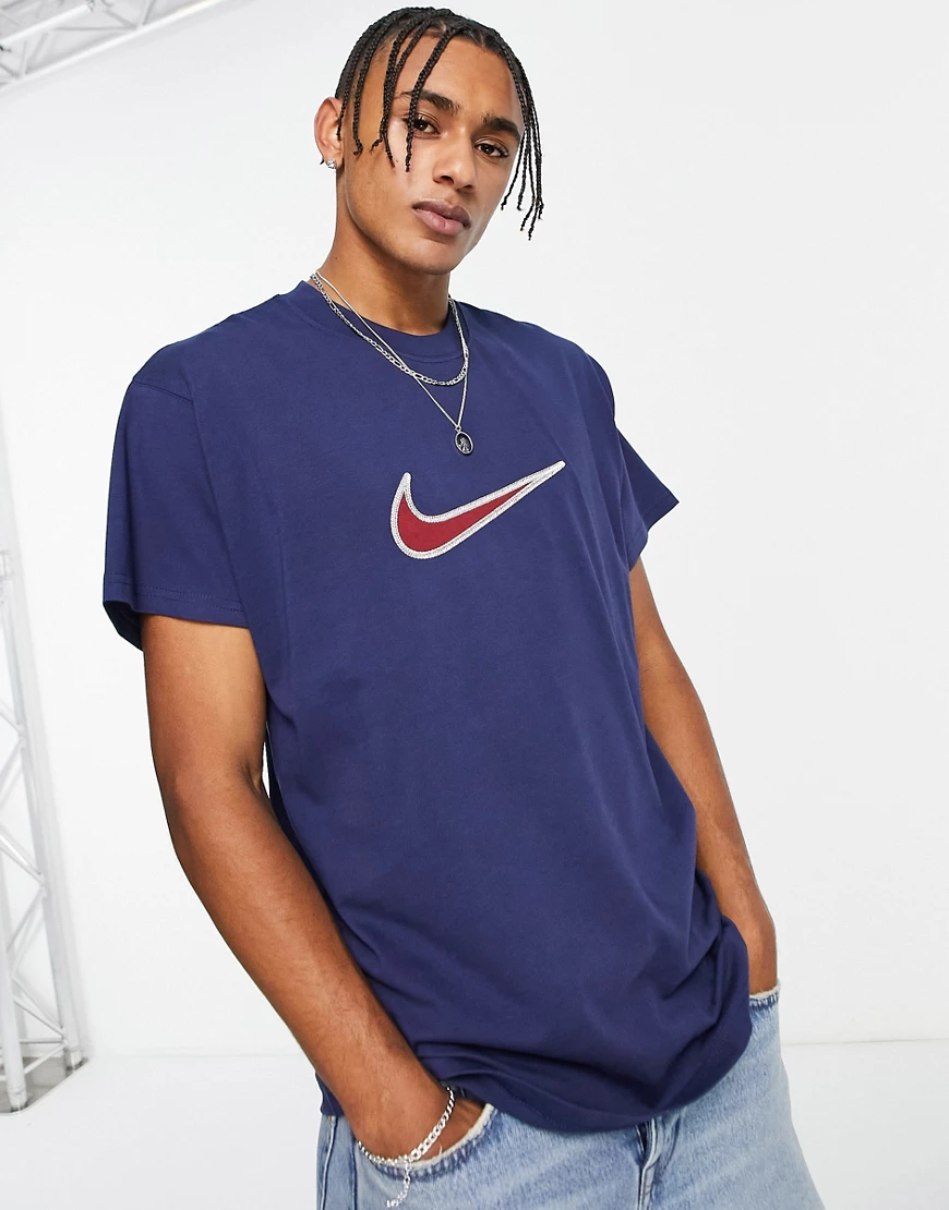 Nike – Retro – T-Shirt aus schwerem Material in Mitternachtsmarineblau mit günstig online kaufen