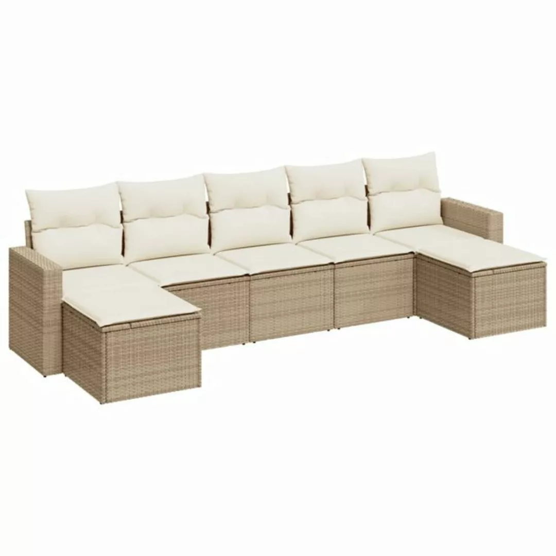 vidaXL Sofaelement 7-tlg. Garten-Sofagarnitur mit Kissen Beige Poly Rattan günstig online kaufen