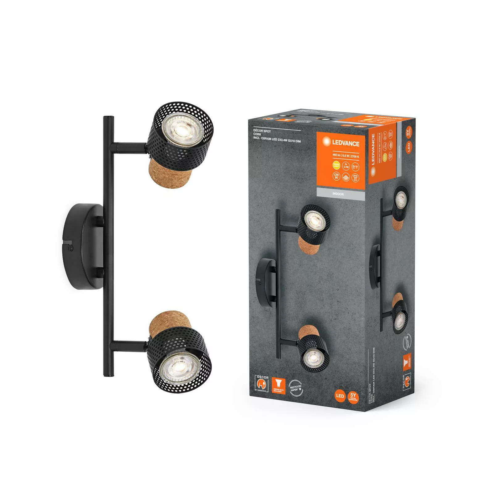 LEDVANCE LED-Deckenspot Cork, GU10, 2-fl., dimmbar, schwarz günstig online kaufen