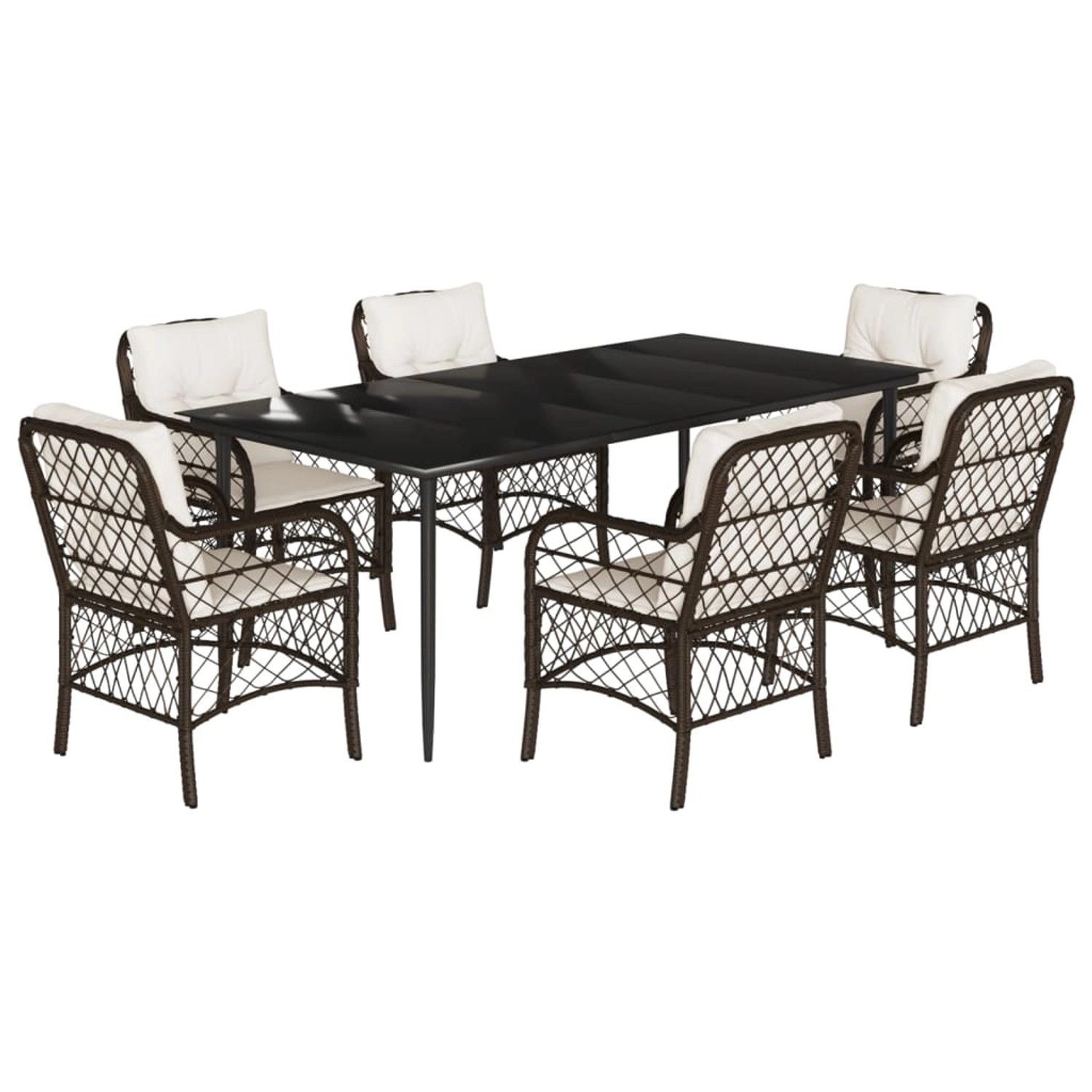 vidaXL 7-Tlg Garten-Essgruppe mit Kissen Braun Poly Rattan 3212115 günstig online kaufen