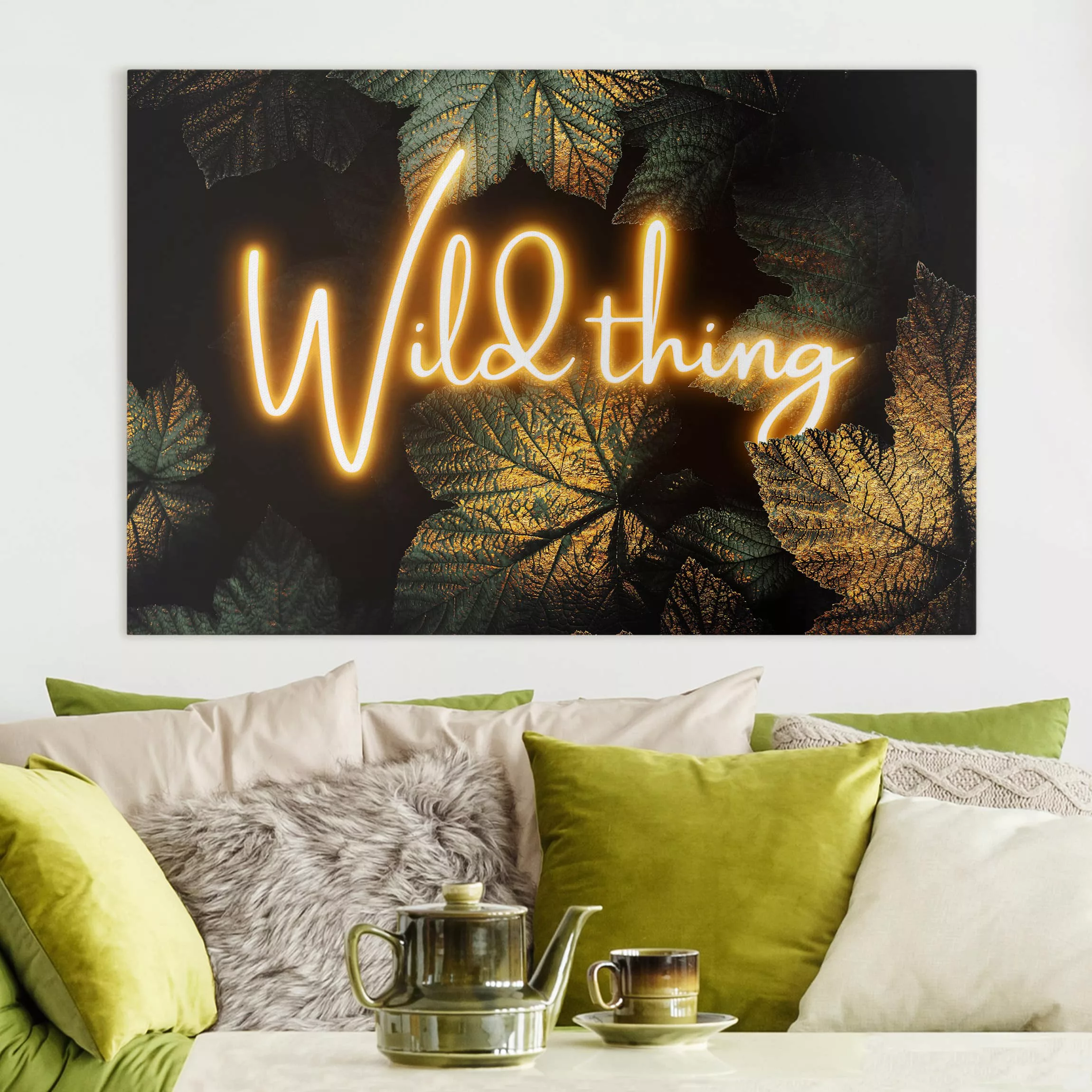 Leinwandbild Abstrakt - Querformat Wild Thing goldene Blätter günstig online kaufen