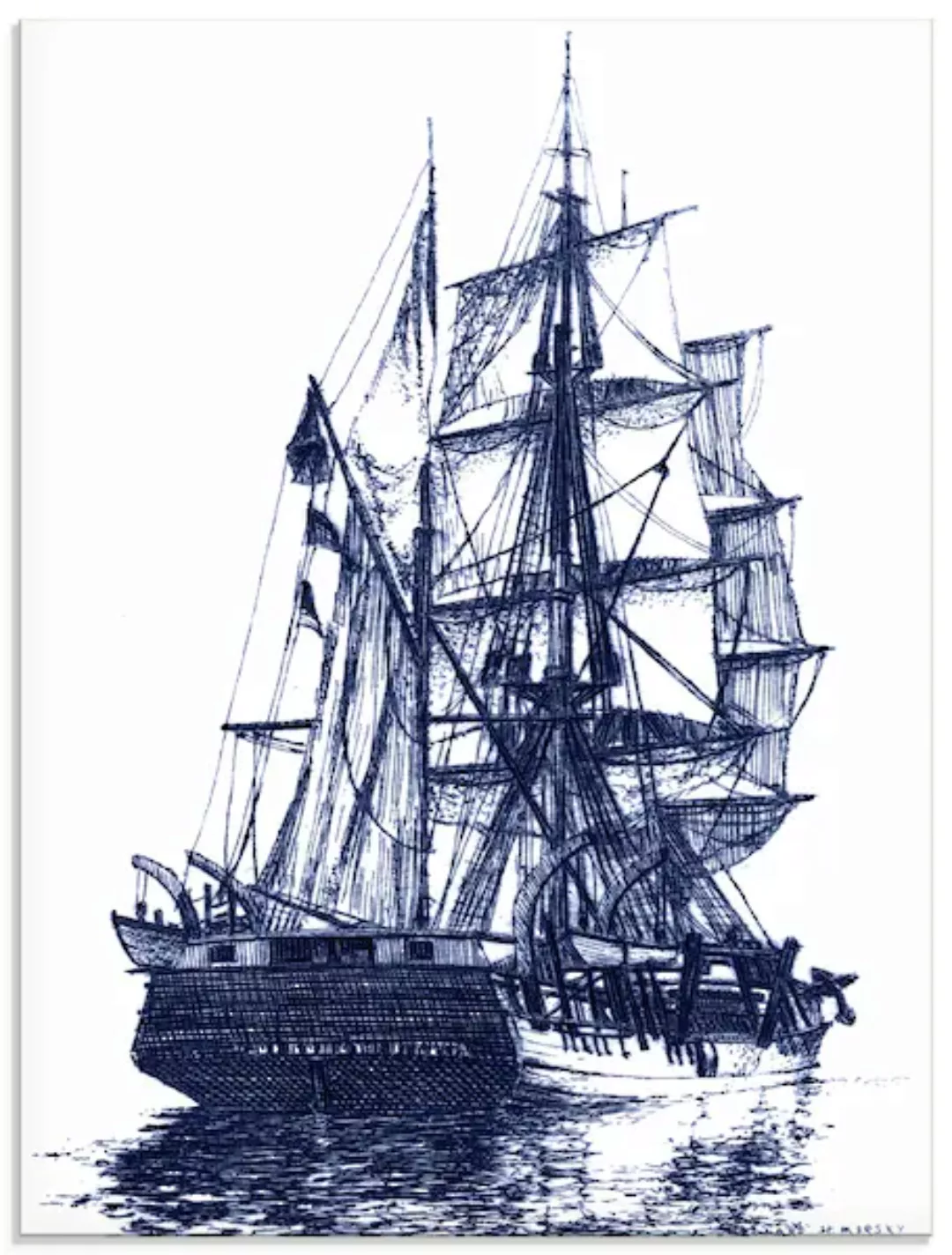 Artland Glasbild "Antikes Schiff in blau I", Boote & Schiffe, (1 St.), in v günstig online kaufen