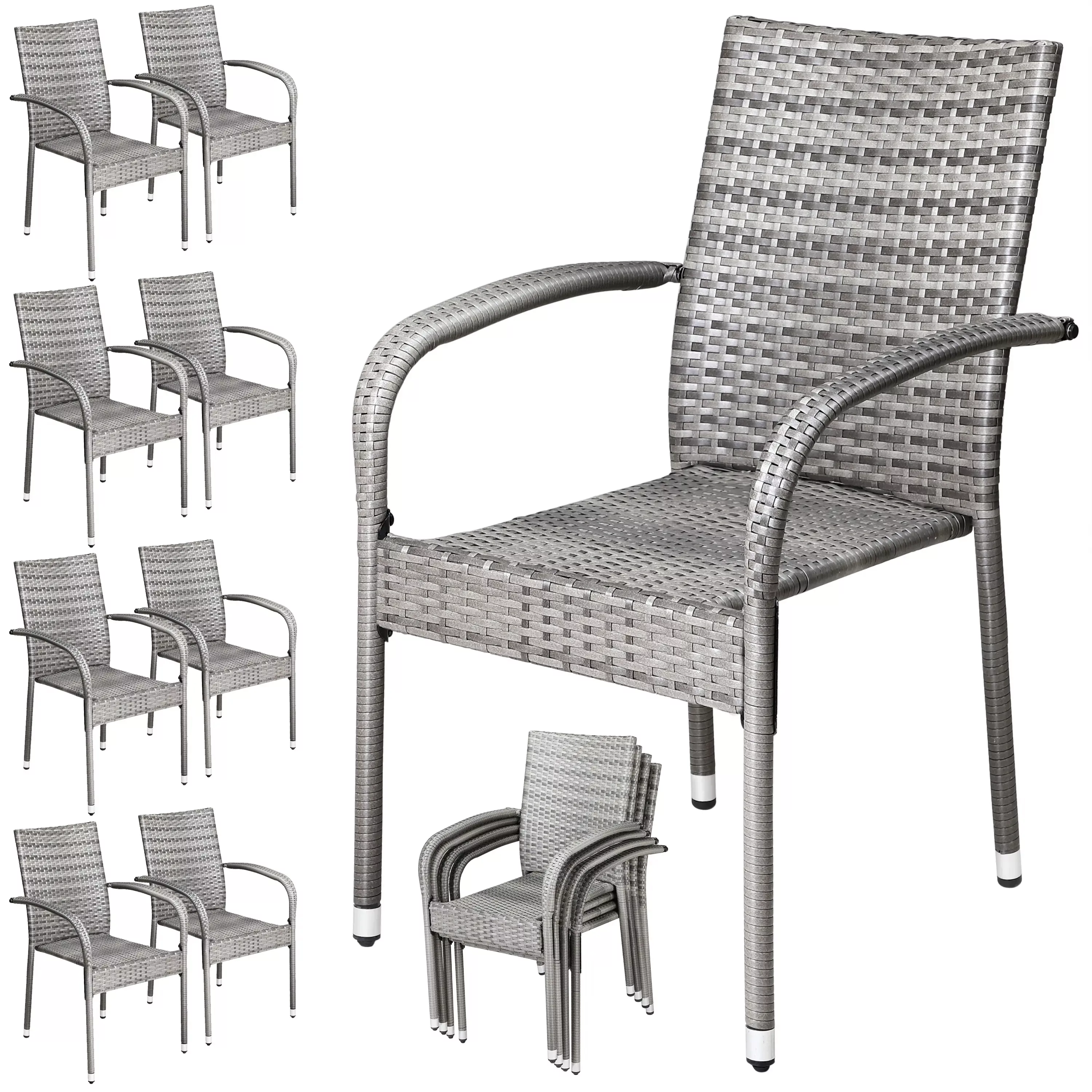 Polyrattan Stapelstuhl Comfort 8er-Set Grau günstig online kaufen