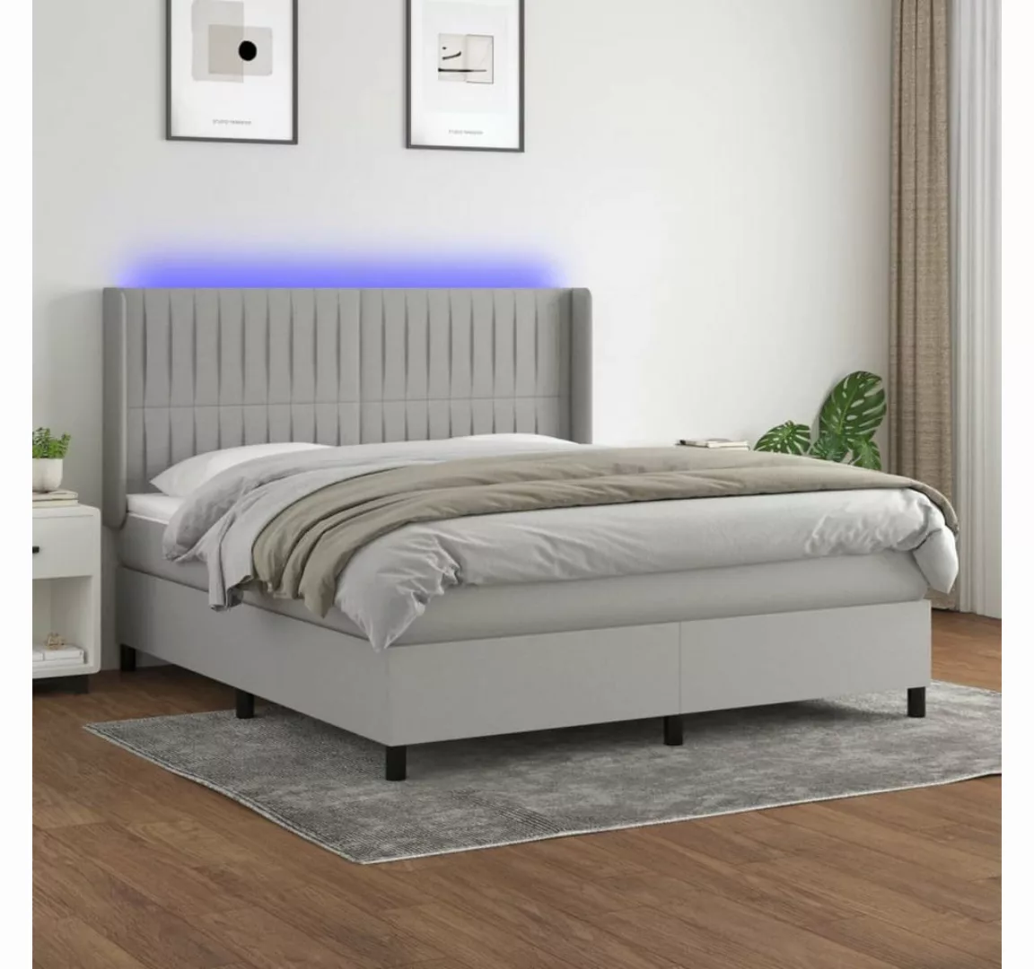 vidaXL Boxspringbett Boxspringbett mit Matratze LED Hellgrau 180x200 cm Sto günstig online kaufen