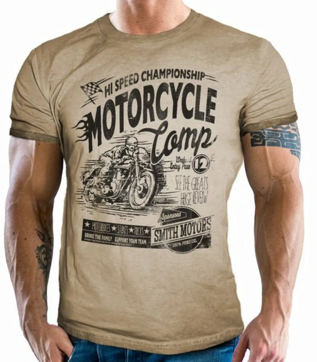 GASOLINE BANDIT® T-Shirt für Biker im Vintage Washed Look: Motorcycle Compe günstig online kaufen