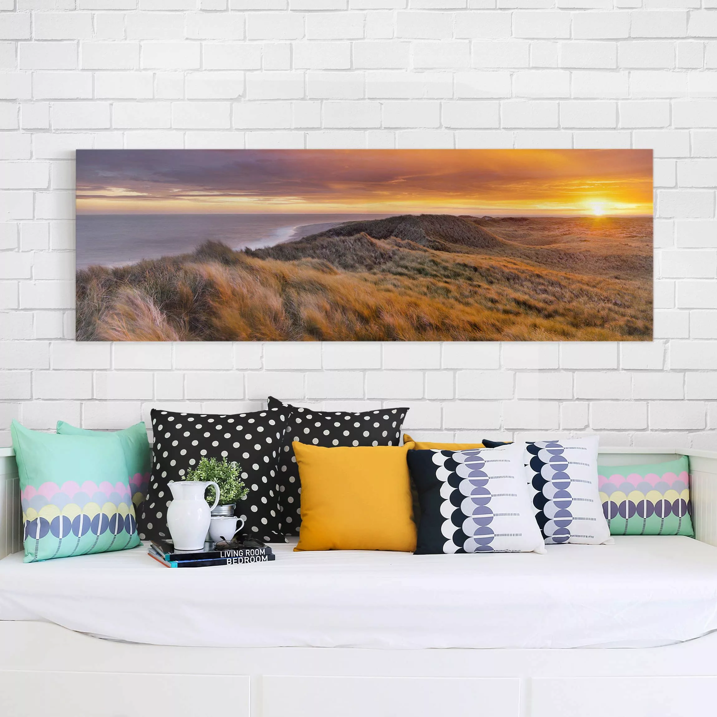 Leinwandbild Strand - Panorama Sonnenaufgang am Strand auf Sylt günstig online kaufen