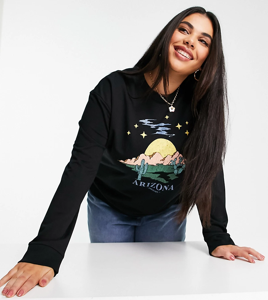 ASOS DESIGN Curve – Oversize-Sweatshirt mit Landschaftsgrafik-Schwarz günstig online kaufen