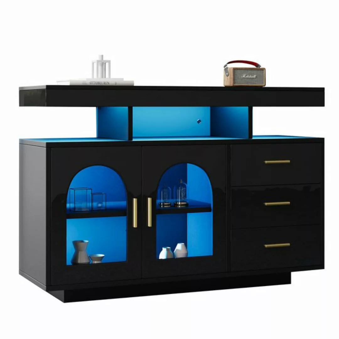 Rutaqian Buffet Sideboard mit LED, Buffetschrank, 120cm, großer Kaffeebarsc günstig online kaufen