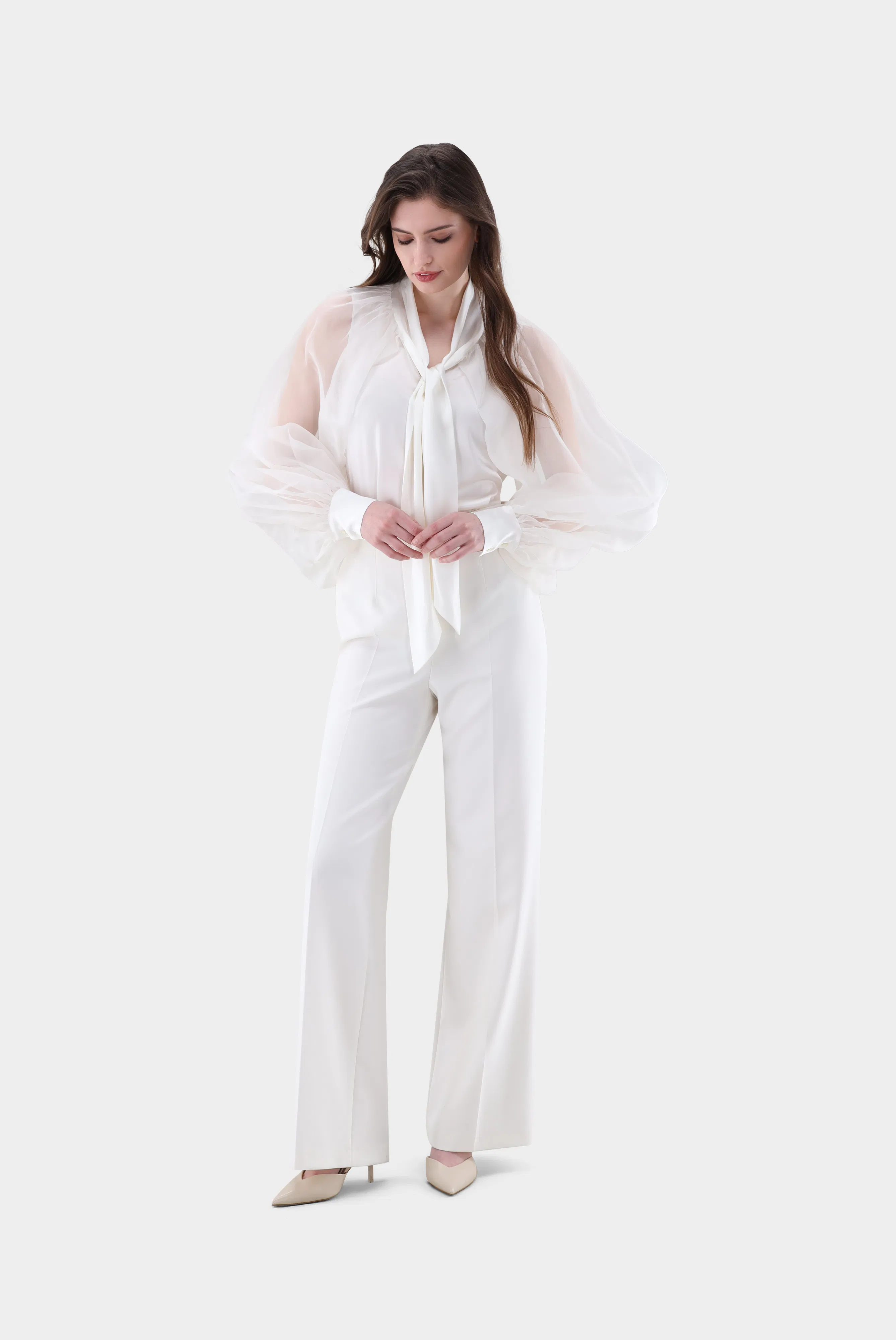 Bluse aus Seide mit voluminösen Organza Ärmeln günstig online kaufen