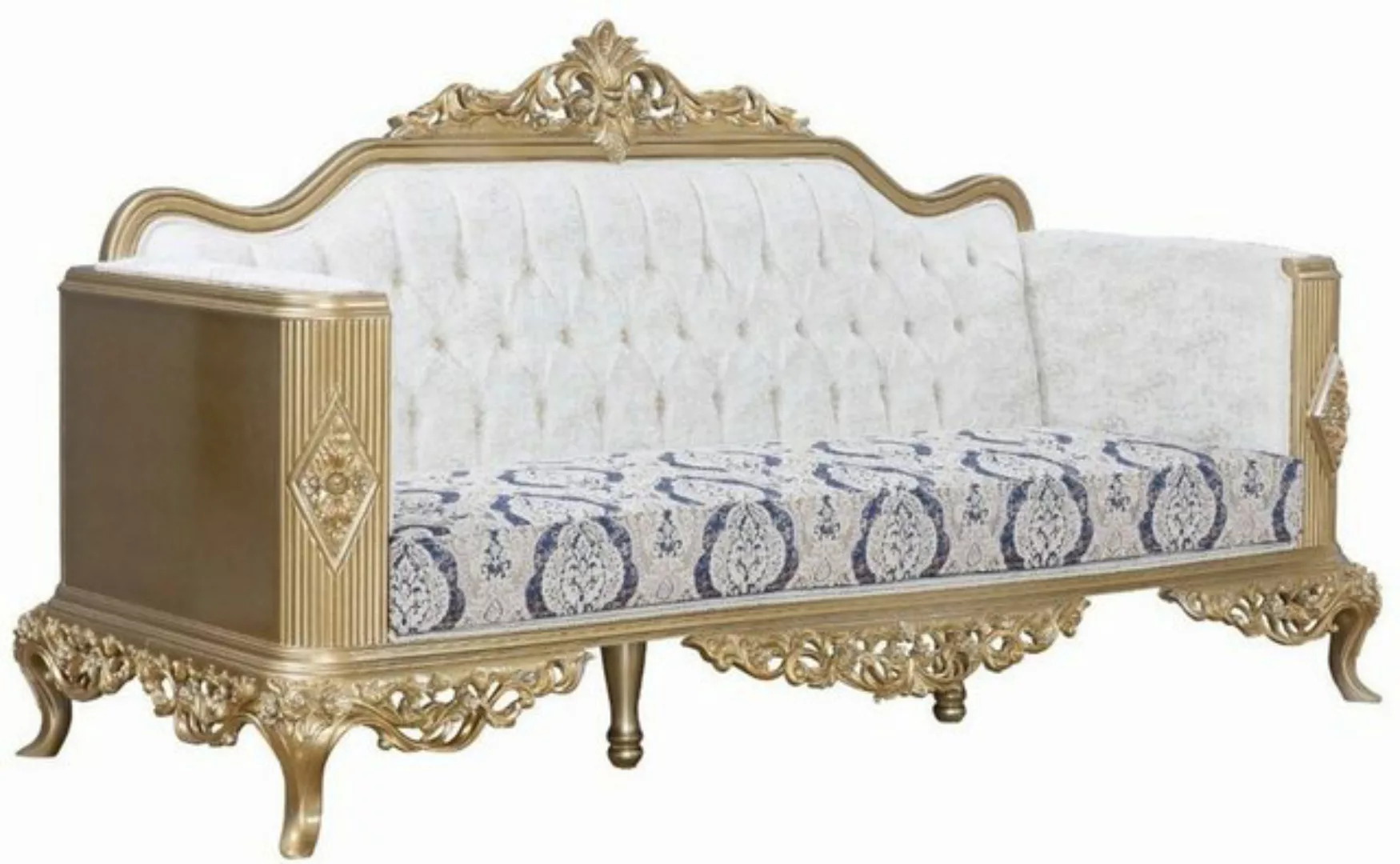 Casa Padrino Sofa Luxus Barock Sofa Blau / Weiß / Gold 234 x 93 x H. 124 cm günstig online kaufen