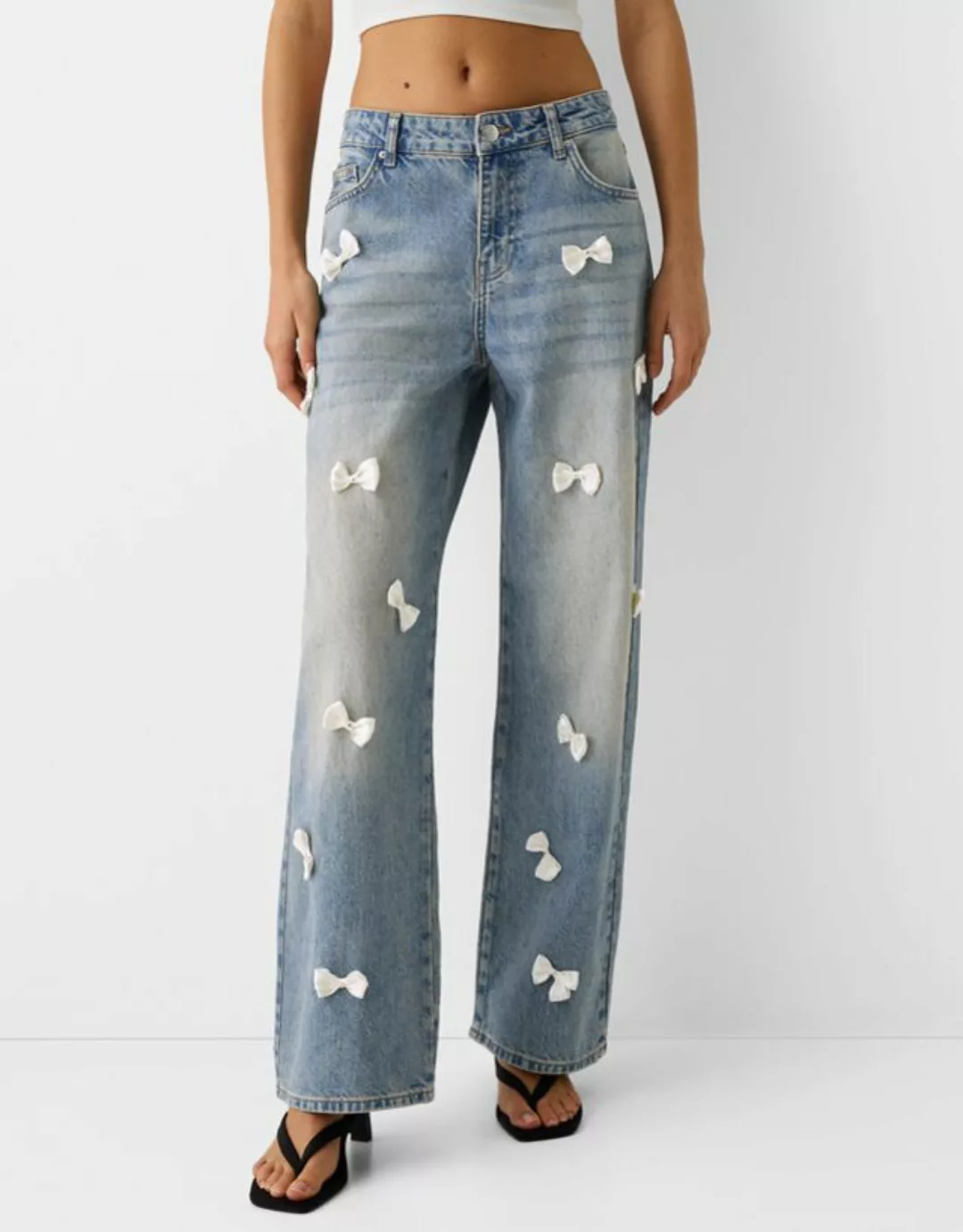 Bershka Baggy-Jeans Mit Schleifen Damen 36 Ausgewaschenes Blau günstig online kaufen