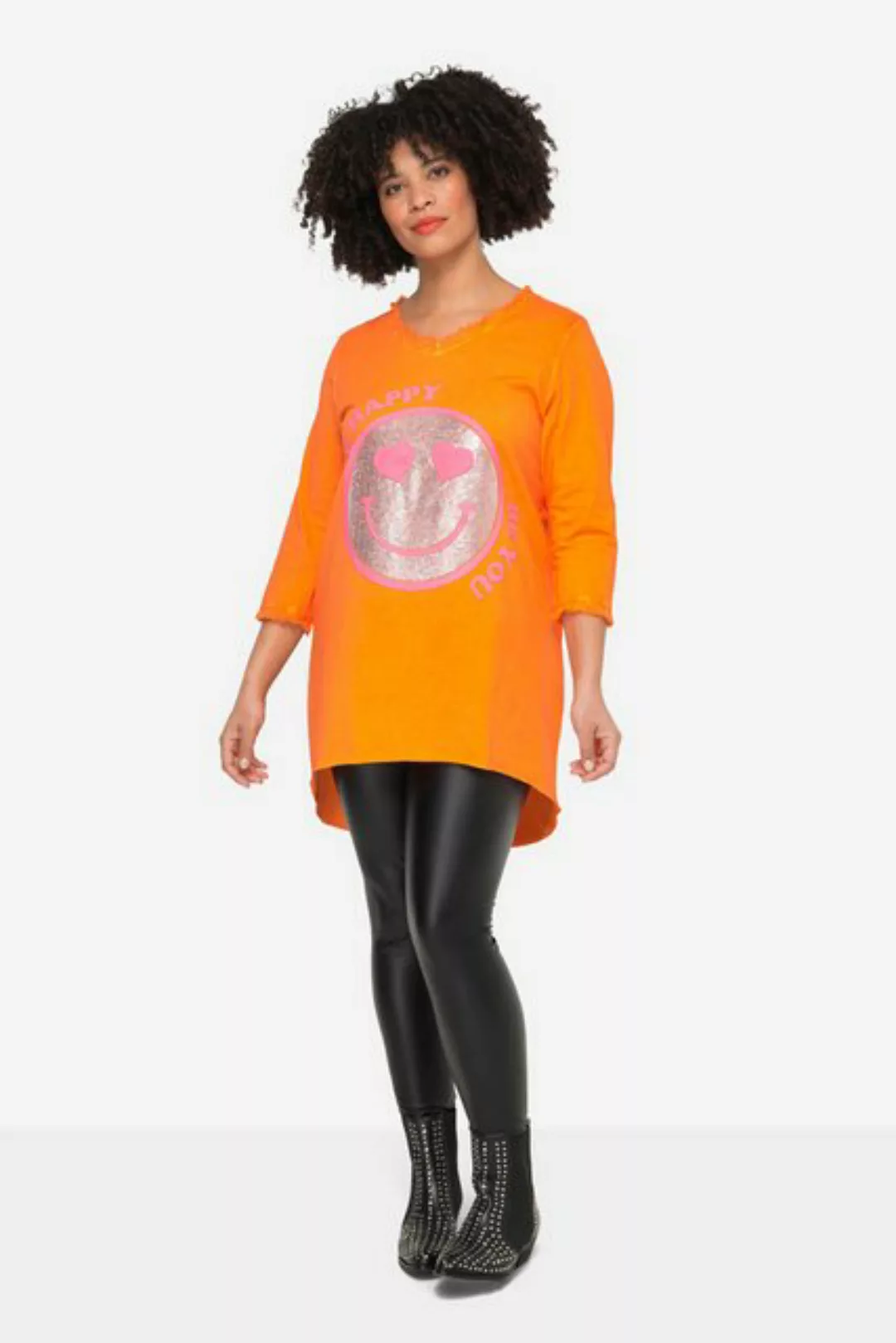 Angel of Style Longshirt T-Shirt A-Linie Pailletten-Smiley V-Ausschnitt günstig online kaufen