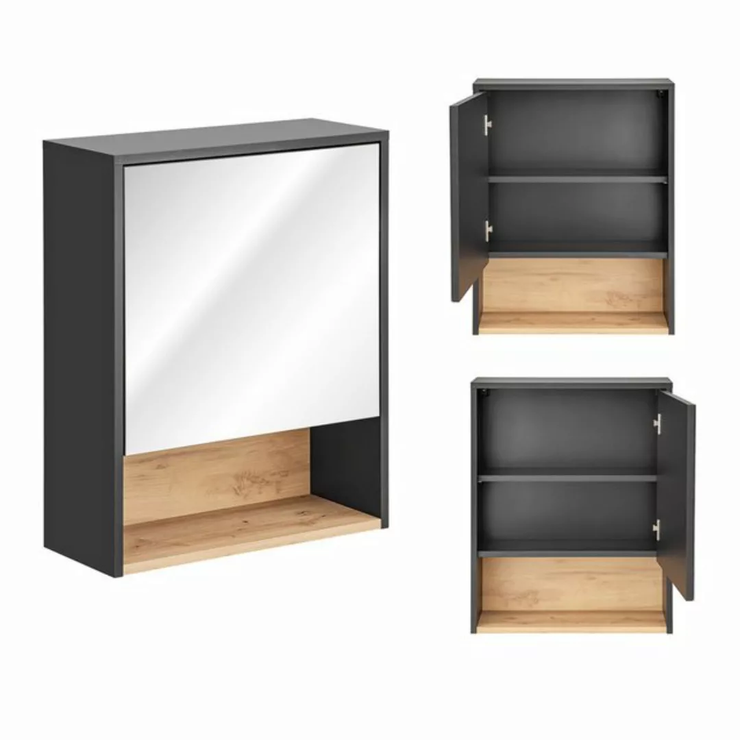 Lomadox Badezimmer Spiegelschrank 60 cm BOLOGNA-56 in anthrazit mit Artisan günstig online kaufen