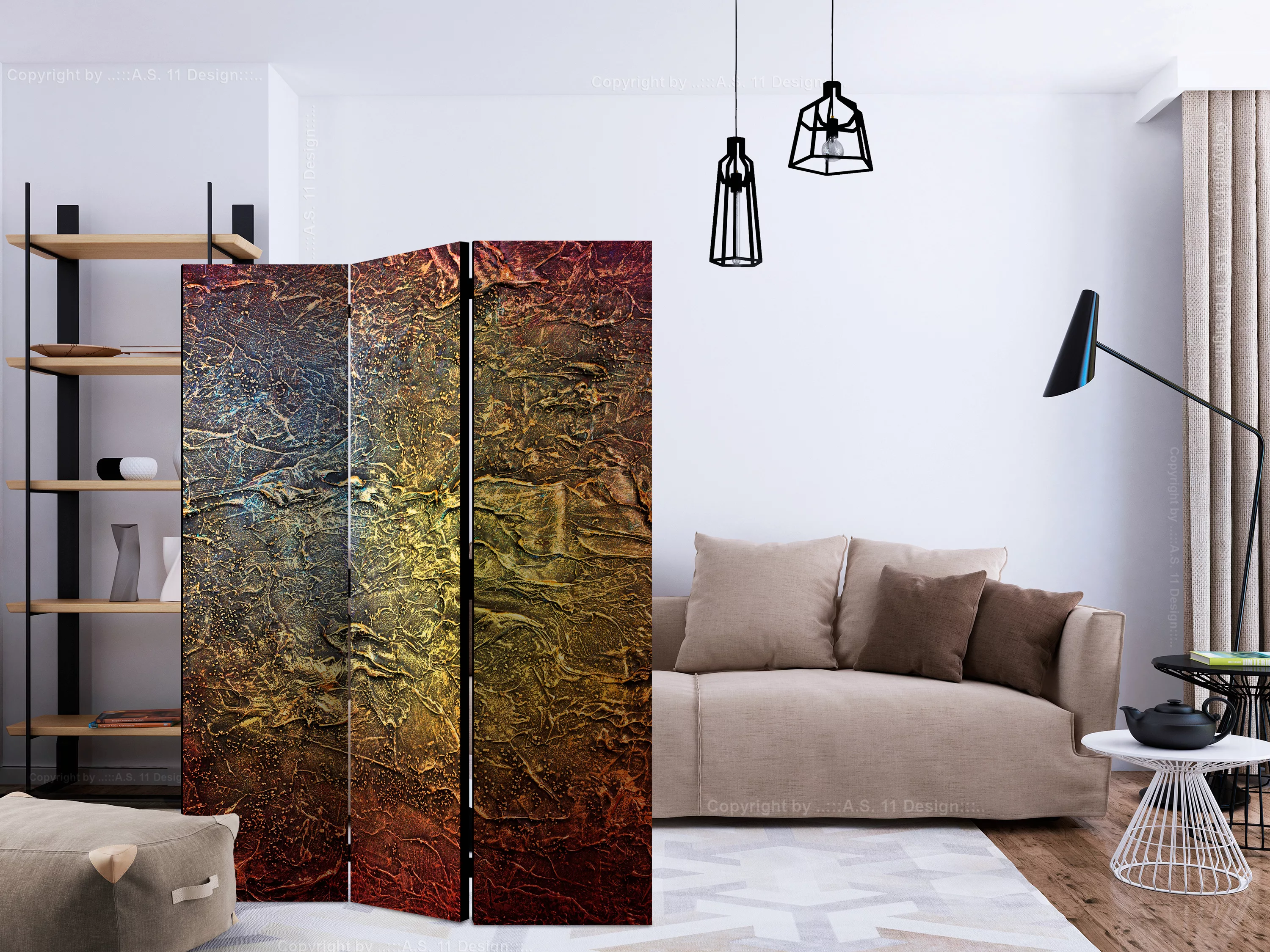 3-teiliges Paravent - Red Gold [room Dividers] günstig online kaufen