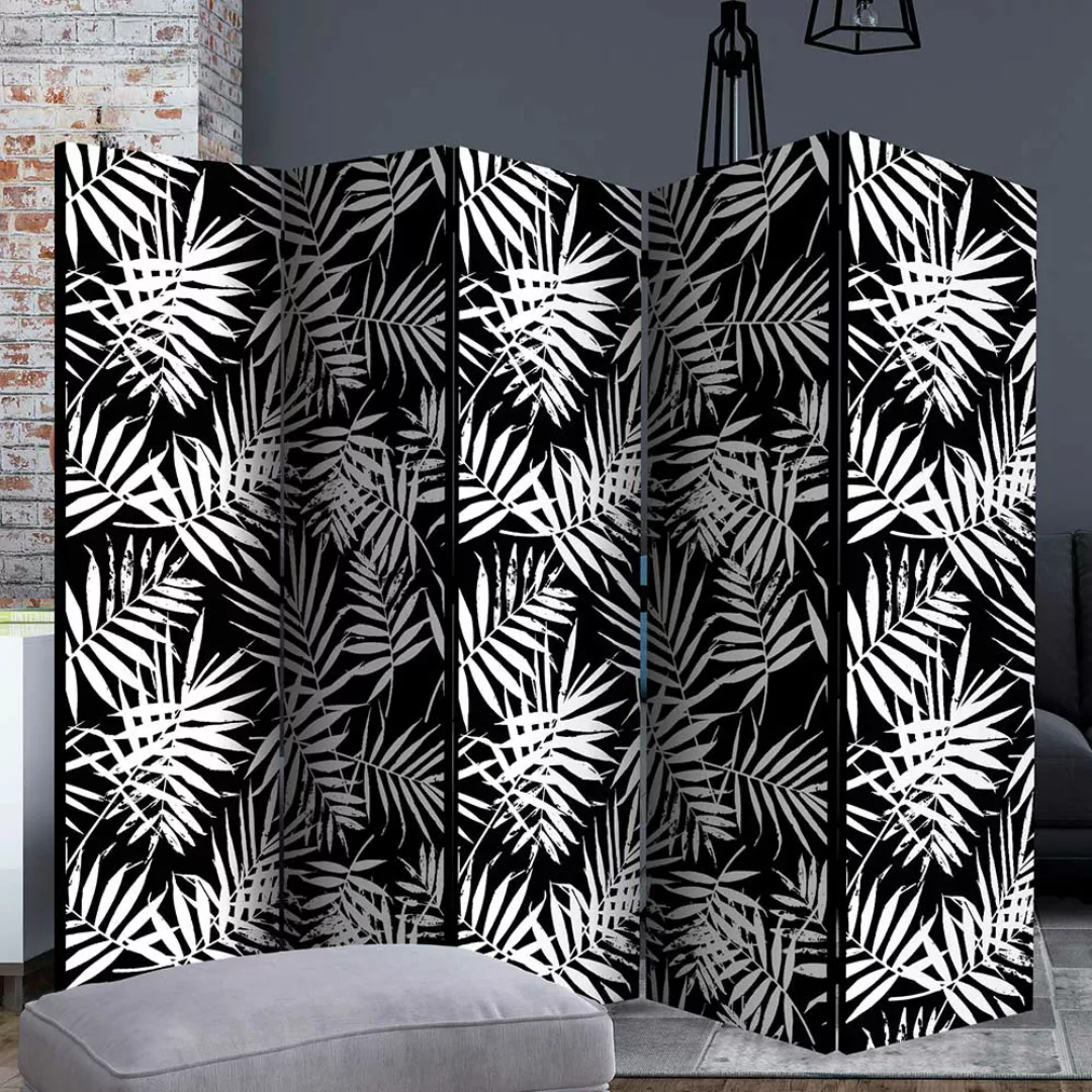 Paravent in Schwarz und Weiß Palmblätter Muster günstig online kaufen
