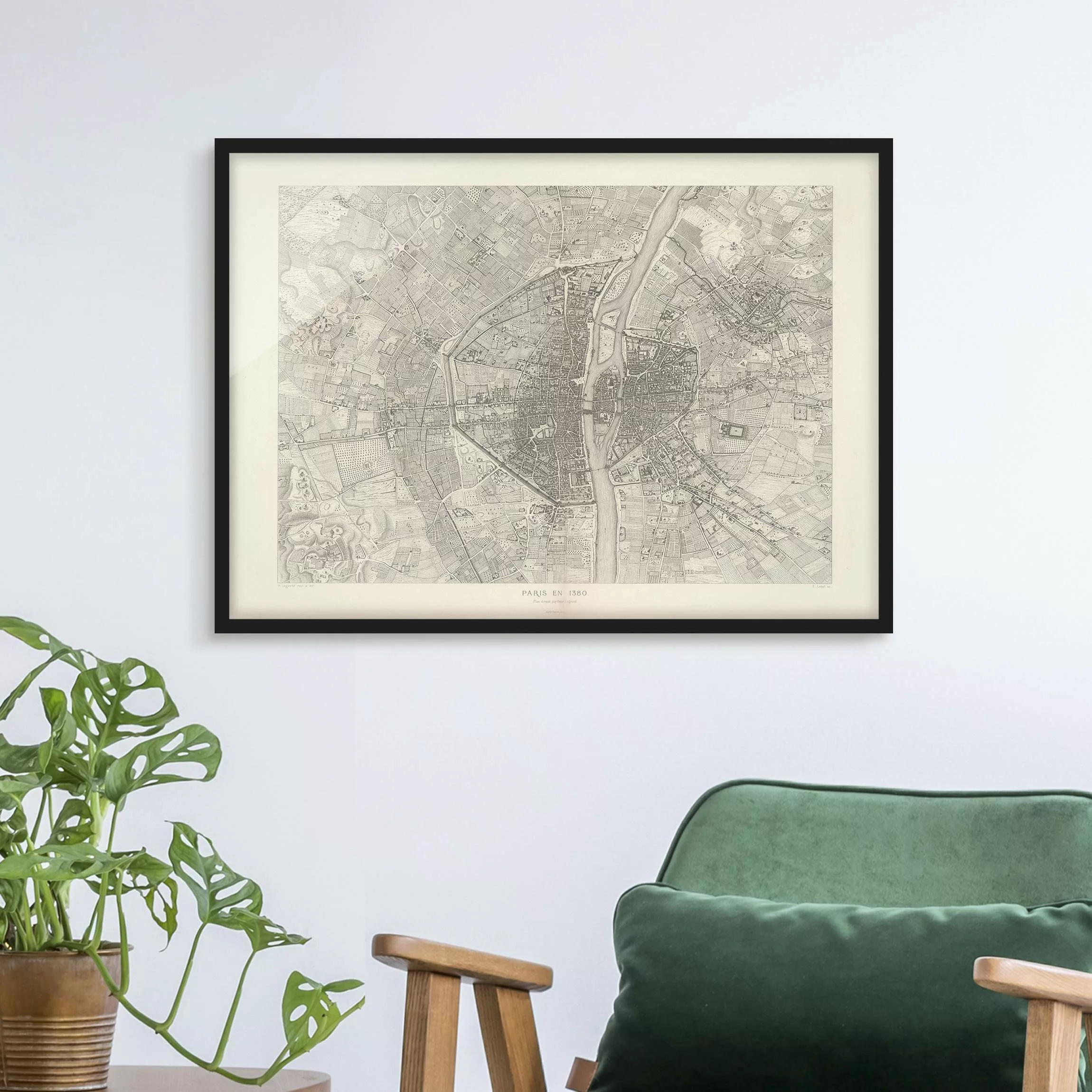 Bild mit Rahmen Vintage Karte Paris günstig online kaufen