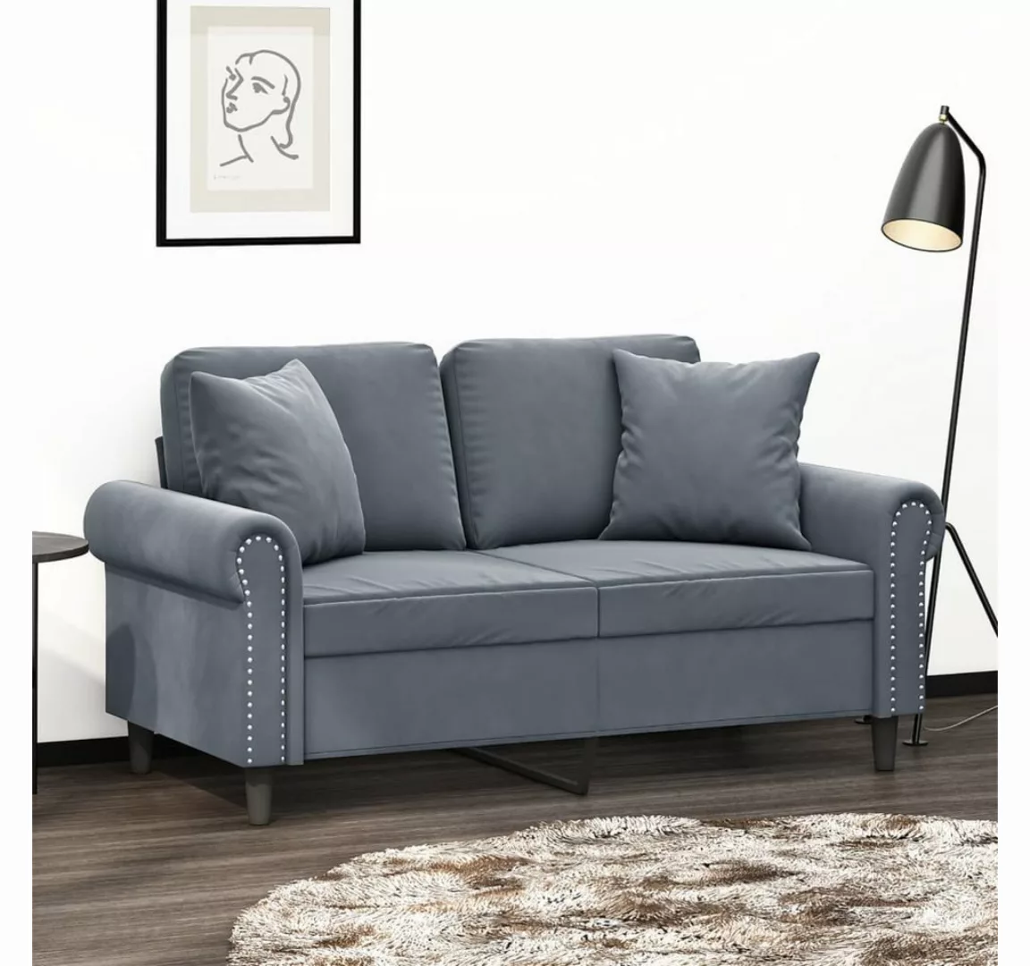 vidaXL Sofa 2-Sitzer-Sofa mit Zierkissen Dunkelgrau 120 cm Samt günstig online kaufen