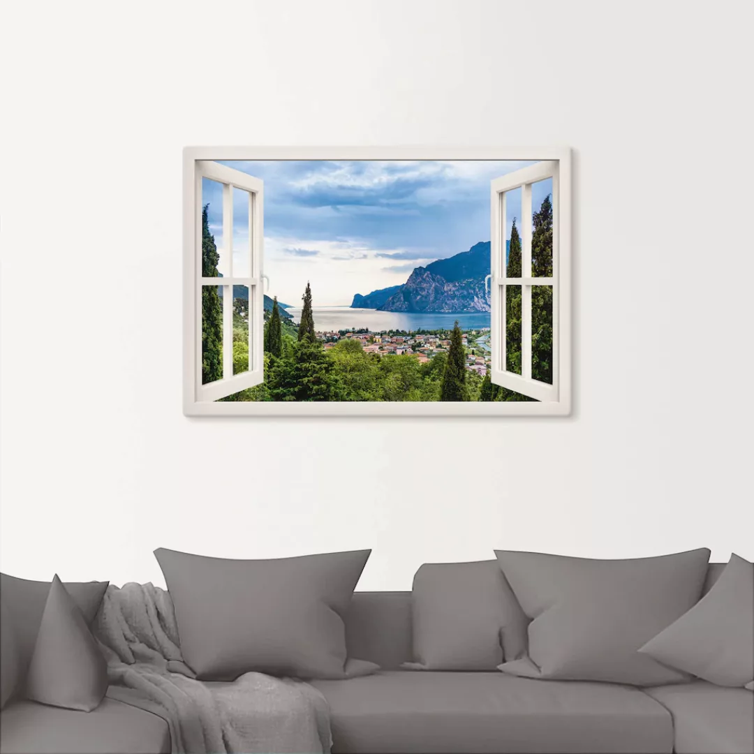 Artland Wandbild "Gardasee durchs weiße Fenster", Seebilder, (1 St.), als A günstig online kaufen