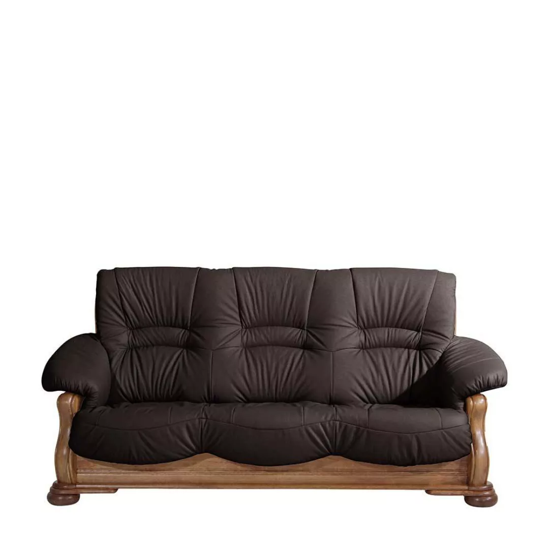 Dreier Sofa Eiche rustikal in Braun Echtleder Made in Germany günstig online kaufen