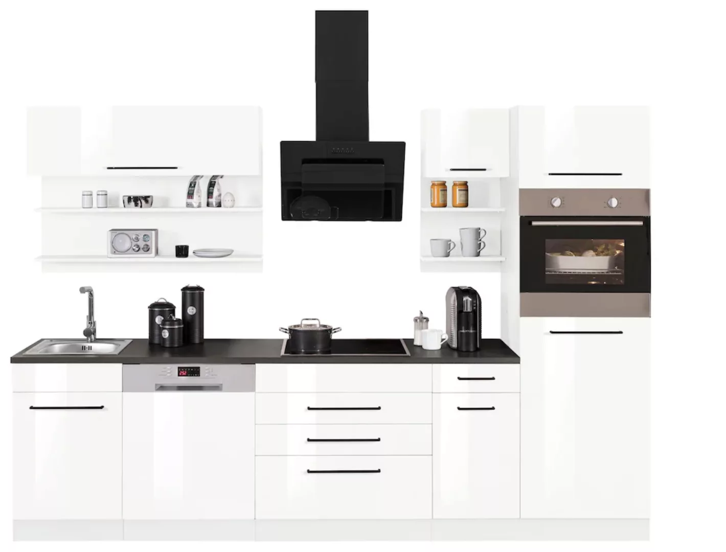 HELD MÖBEL Küchenzeile "Tulsa", mit E-Geräten, Breite 290 cm, schwarze Meta günstig online kaufen