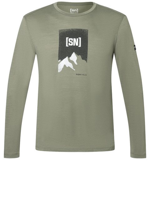 SUPER.NATURAL Langarmshirt für Herren, Merino 2 PITCH front Berg Motiv günstig online kaufen