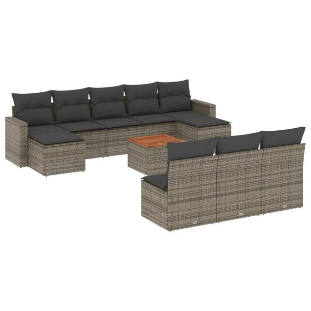 vidaXL Sofaelement 11-tlg. Garten-Sofagarnitur mit Kissen Grau Poly Rattan günstig online kaufen