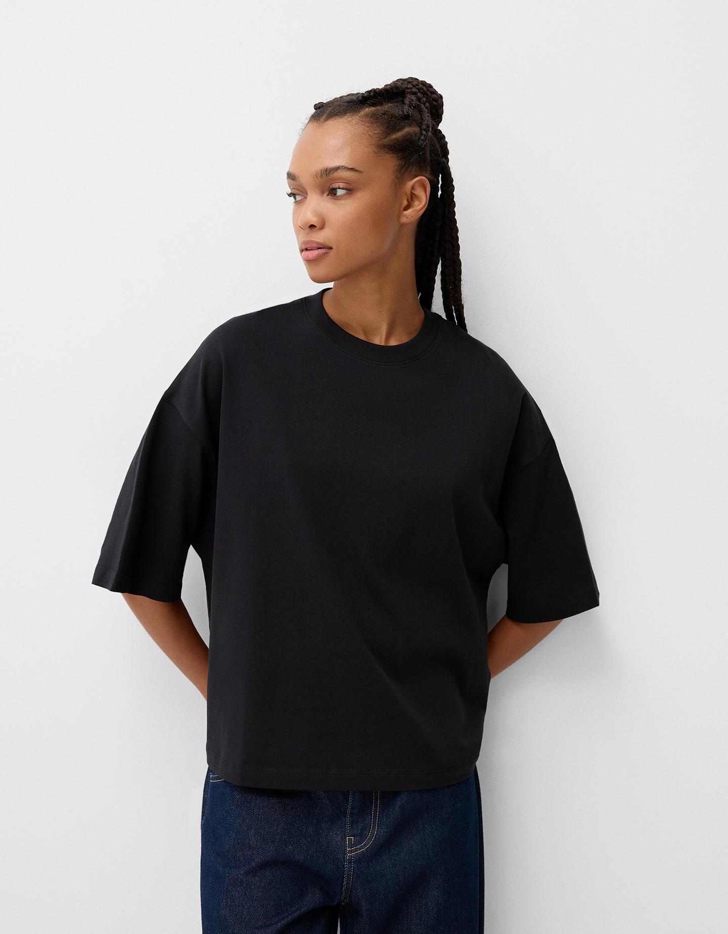 Bershka Kurzärmeliges Oversize-Shirt Damen M Schwarz günstig online kaufen