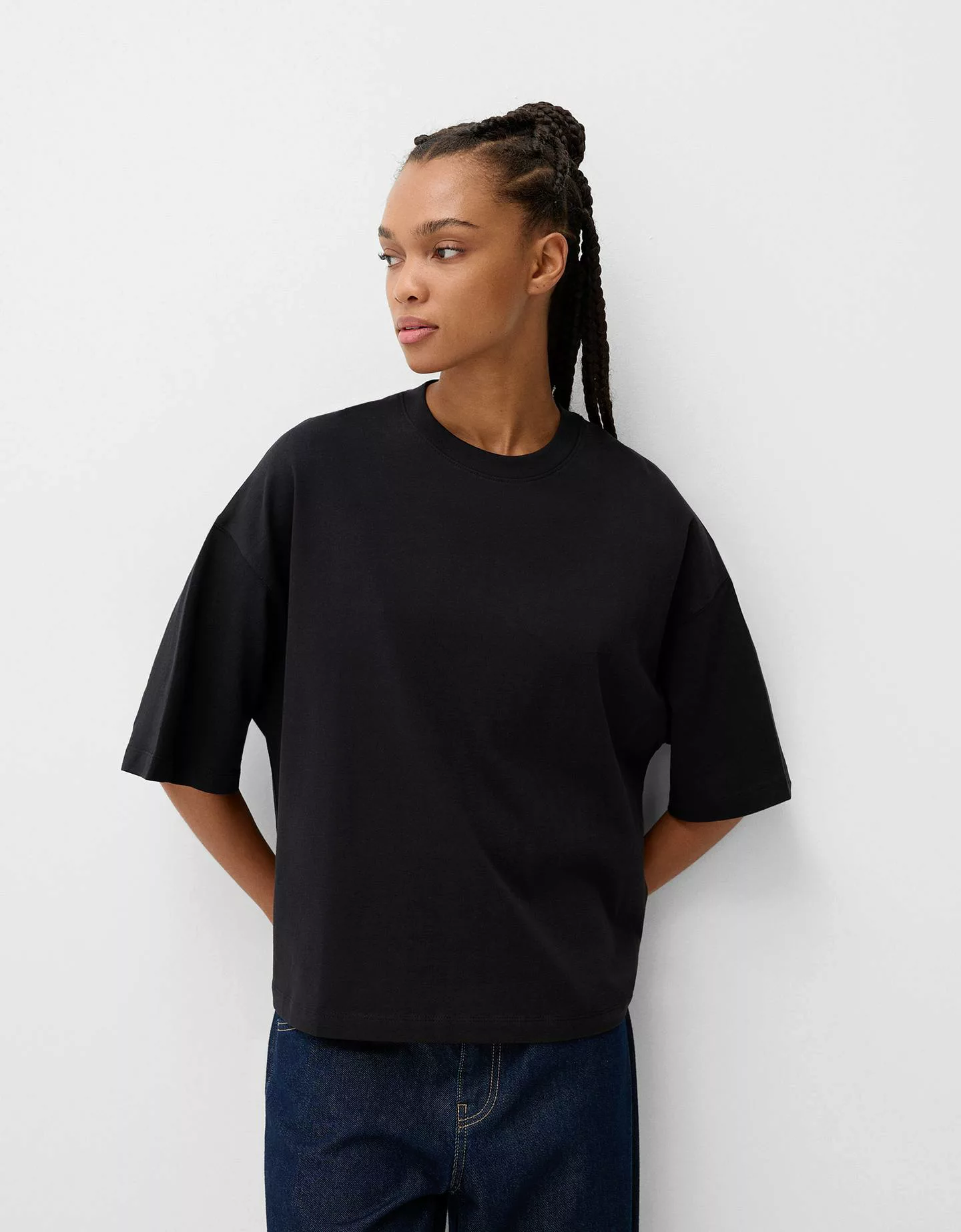 Bershka Kurzärmeliges Oversize-Shirt Damen S Schwarz günstig online kaufen