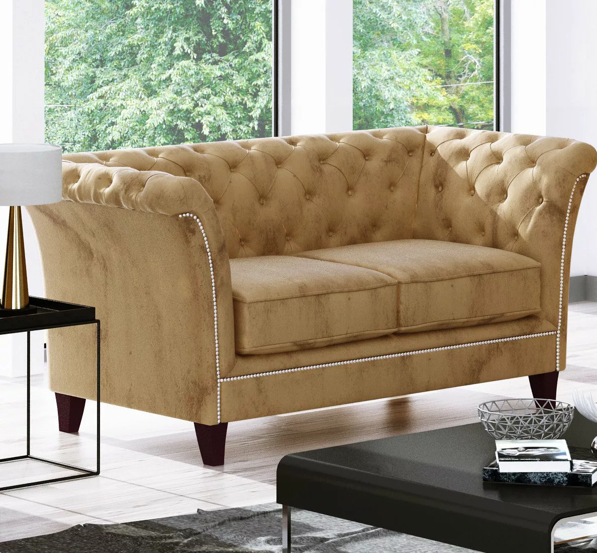 S-Style Möbel Chesterfield-Sofa Rainsburg 2-Sitzer aus Samt-Stoff mit Holzf günstig online kaufen